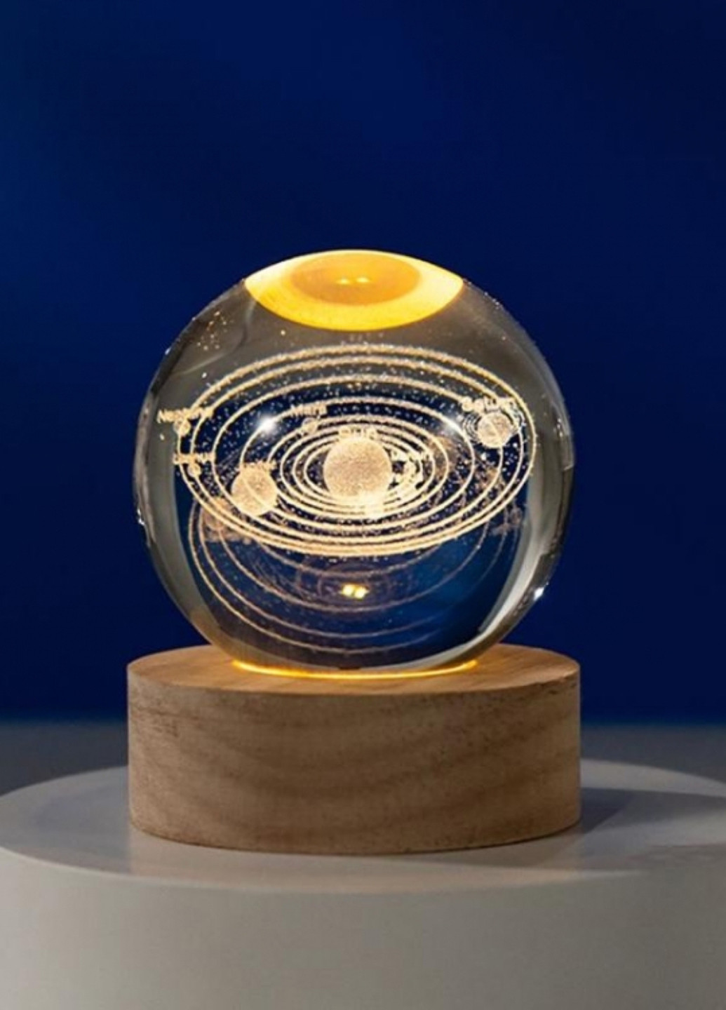 Нічник кришталева куля планети на дерев'яні підставки Forus (307206539)
