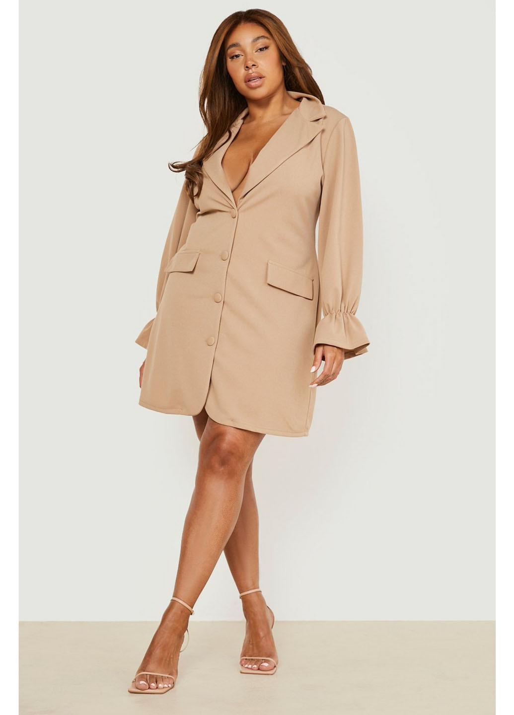 Бежева ділова, кежуал сукня сукня-сорочка Boohoo однотонна