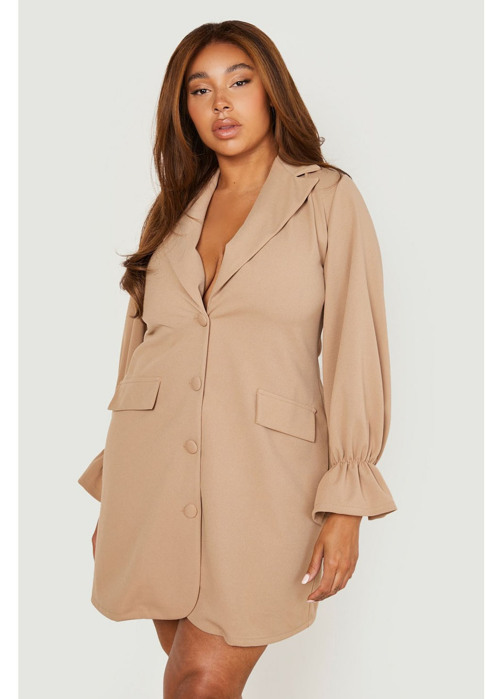 Бежева ділова, кежуал сукня сукня-сорочка Boohoo однотонна