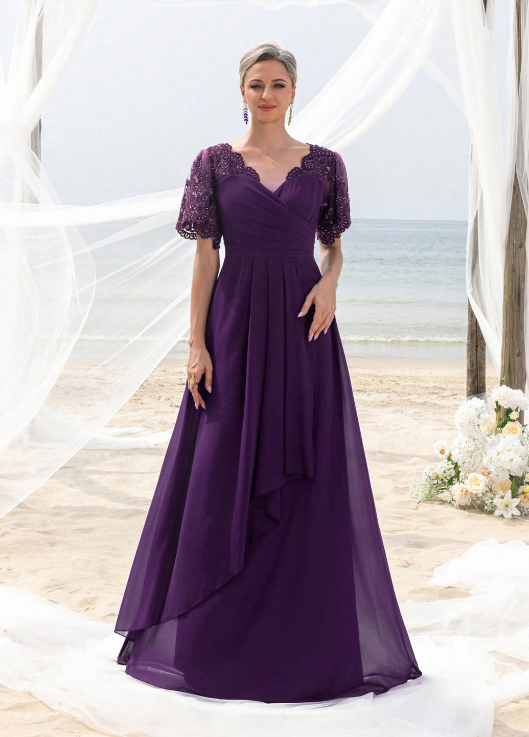 Фиолетовое праздничный, вечернее платье клеш SHEIN однотонное