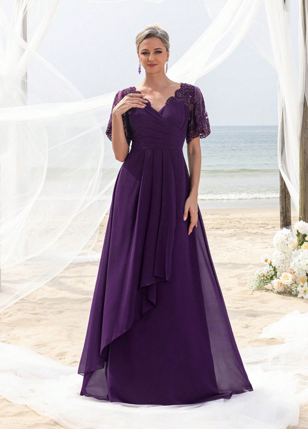 Фиолетовое праздничный, вечернее платье клеш SHEIN однотонное