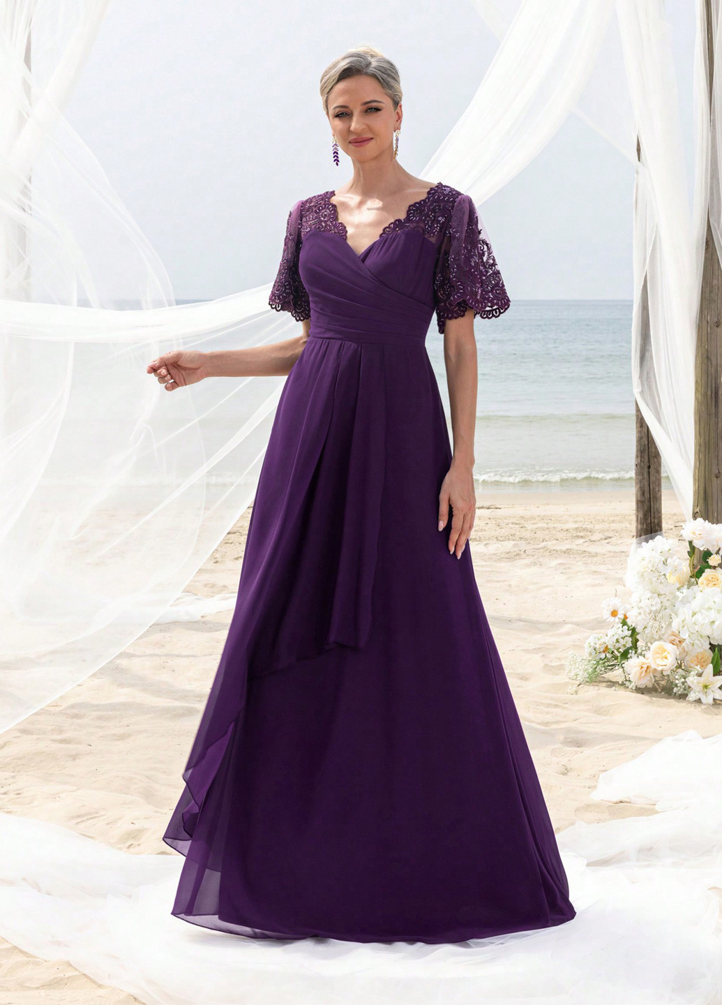 Фиолетовое праздничный, вечернее платье клеш SHEIN однотонное