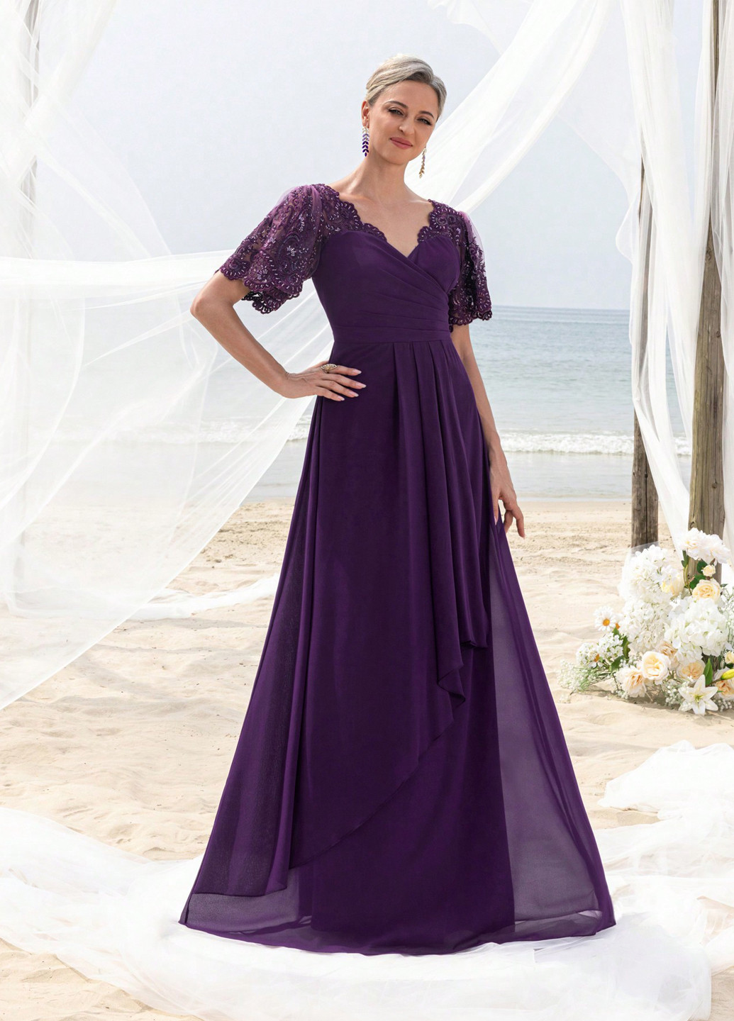 Фиолетовое праздничный, вечернее платье клеш SHEIN однотонное