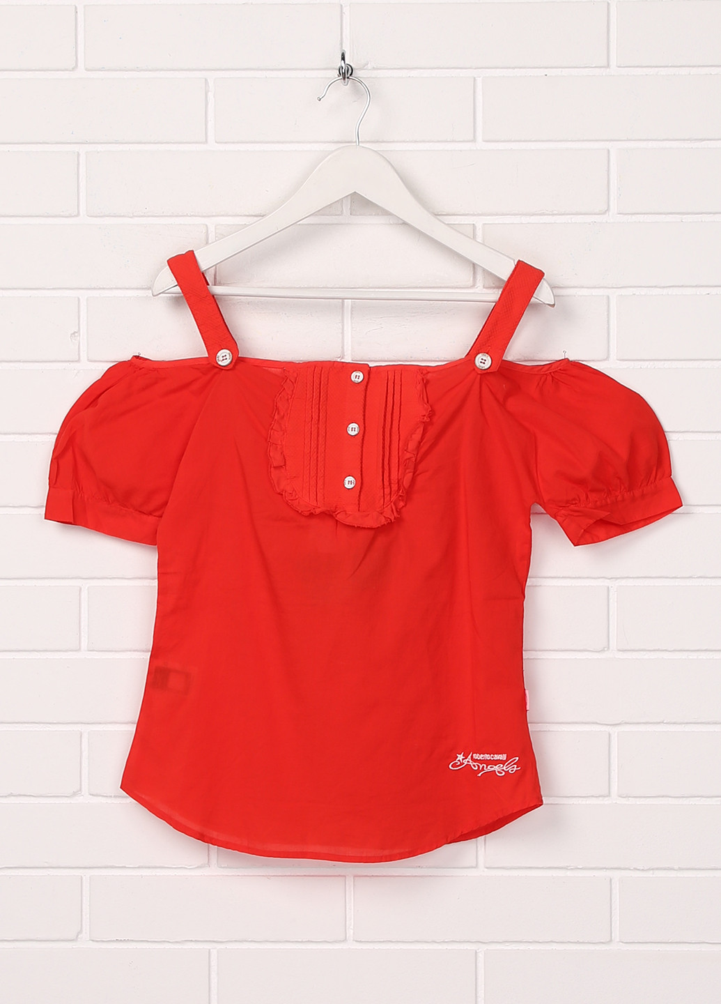 Красная с логотипом блузка с коротким рукавом Roberto Cavalli летняя
