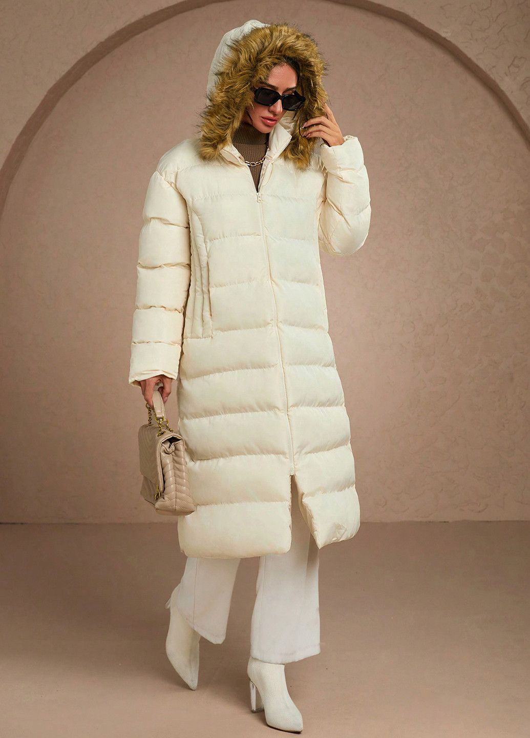 Кремовая зимняя куртка куртка-пальто SHEIN