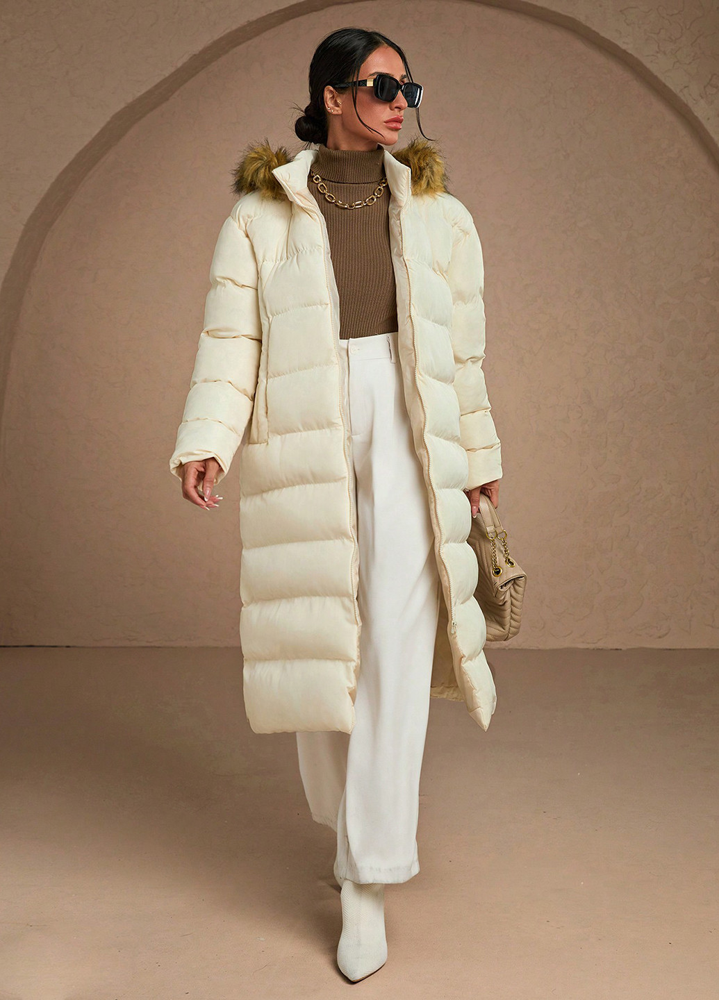 Кремовая зимняя куртка куртка-пальто SHEIN