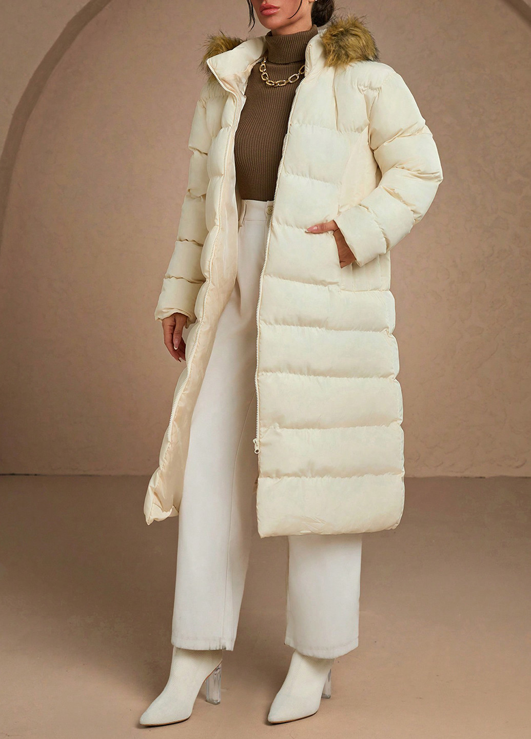 Кремовая зимняя куртка куртка-пальто SHEIN