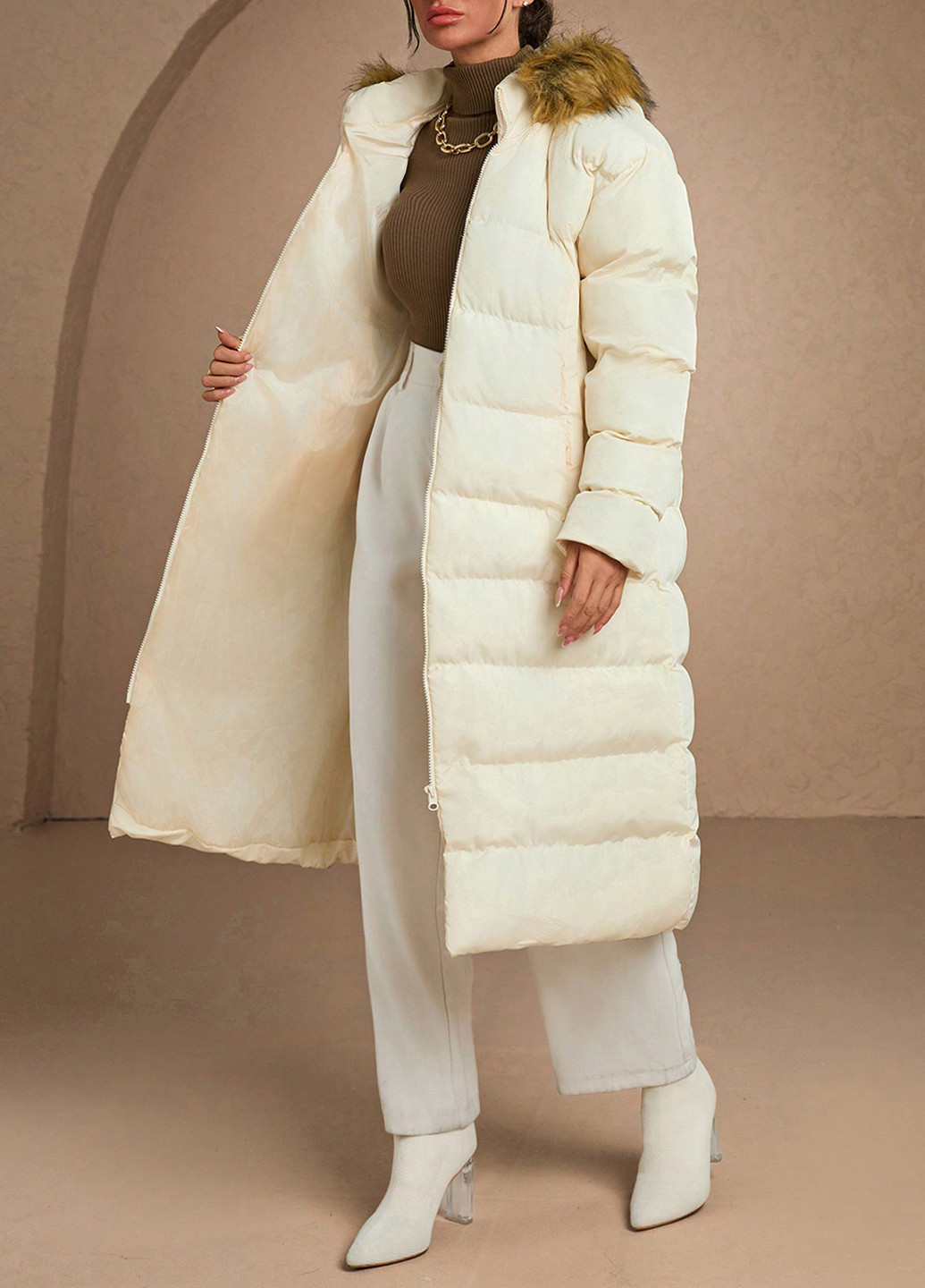 Кремовая зимняя куртка куртка-пальто SHEIN