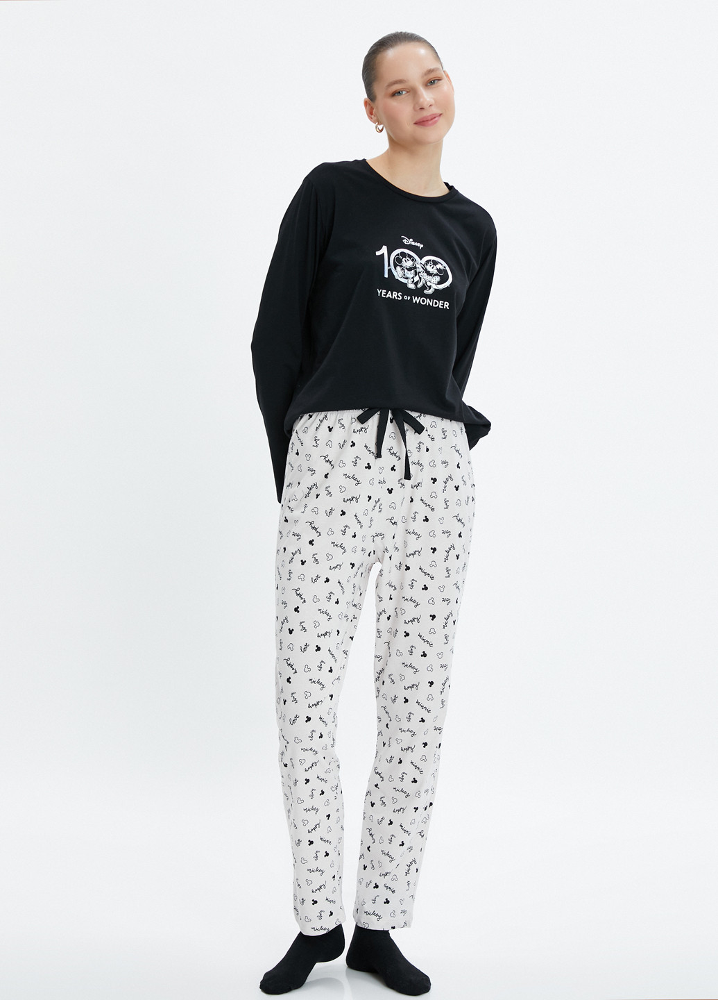 Черно-белая всесезон пижама (лонгслив, брюки) лонгслив + брюки KOTON