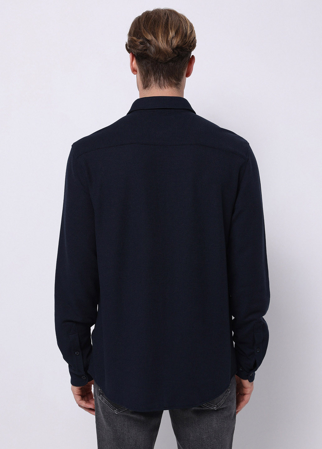 Темно-синяя кэжуал рубашка однотонная Colin's