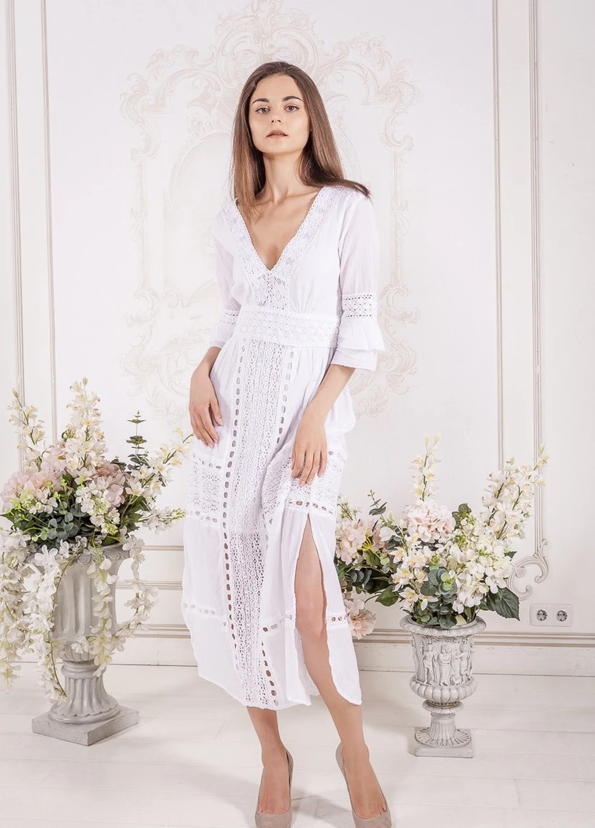 Білий пляжна сукня а-силует COTTON однотонна