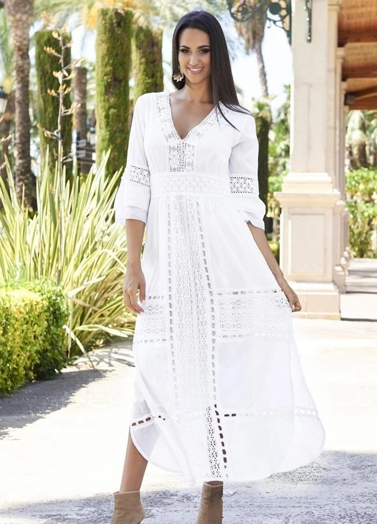 Білий пляжна сукня а-силует COTTON однотонна