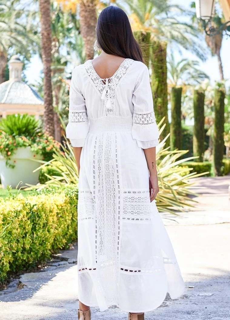 Білий пляжна сукня а-силует COTTON однотонна