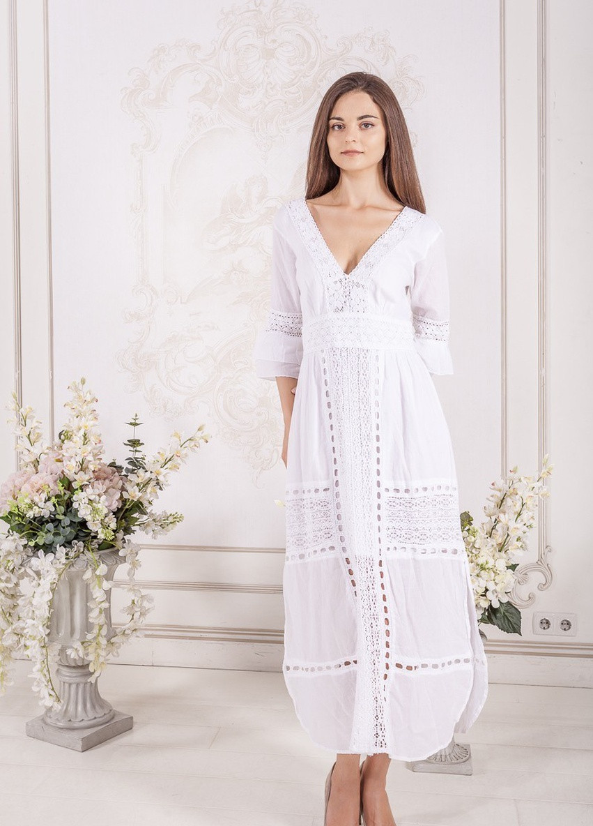 Білий пляжна сукня а-силует COTTON однотонна