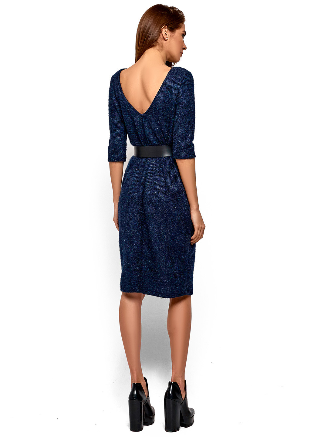 Темно-синее деловое платье короткое Karree однотонное