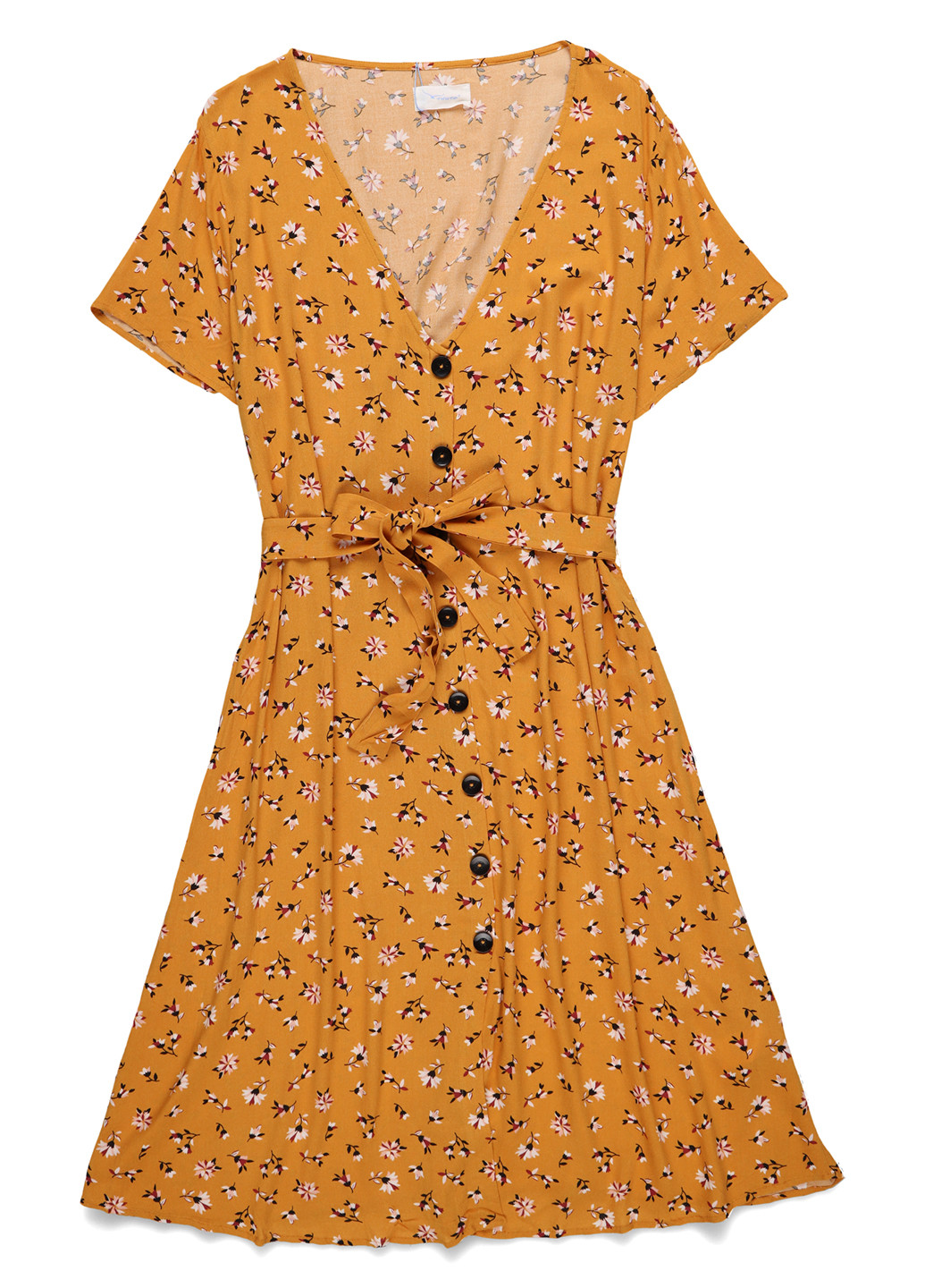 Гірчична кежуал сукня кльош Twintip з квітковим принтом