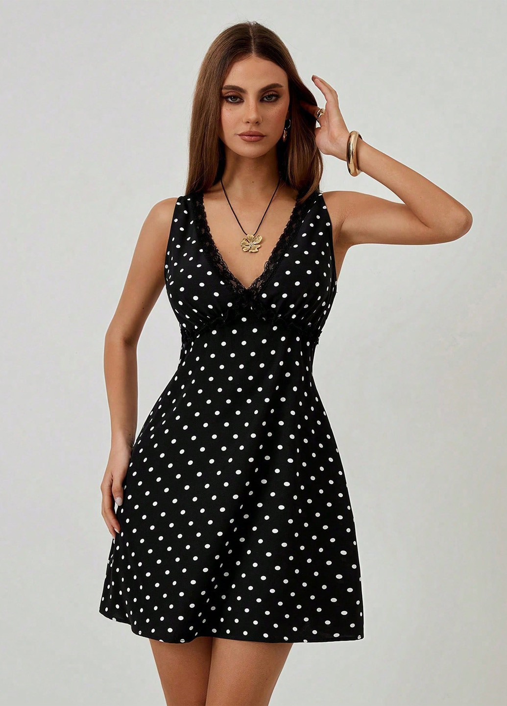 Чорно-білий кежуал сукня а-силует SHEIN в горошок