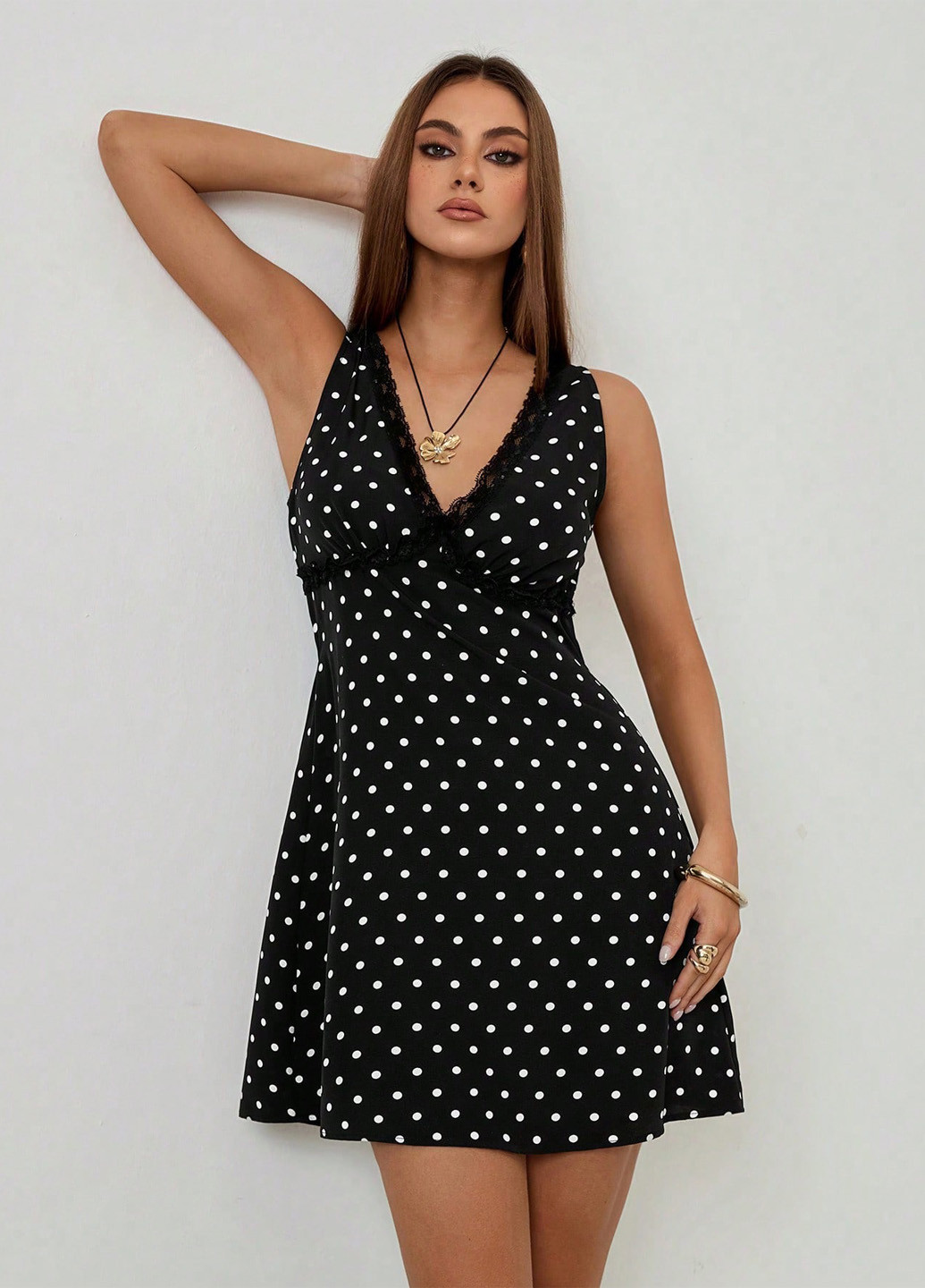 Чорно-білий кежуал сукня а-силует SHEIN в горошок