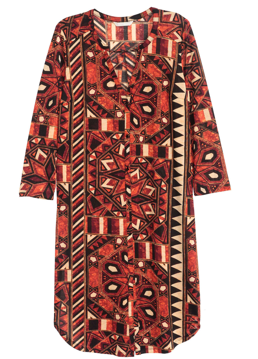 Комбинированное кэжуал платье платье-футболка H&M с орнаментом