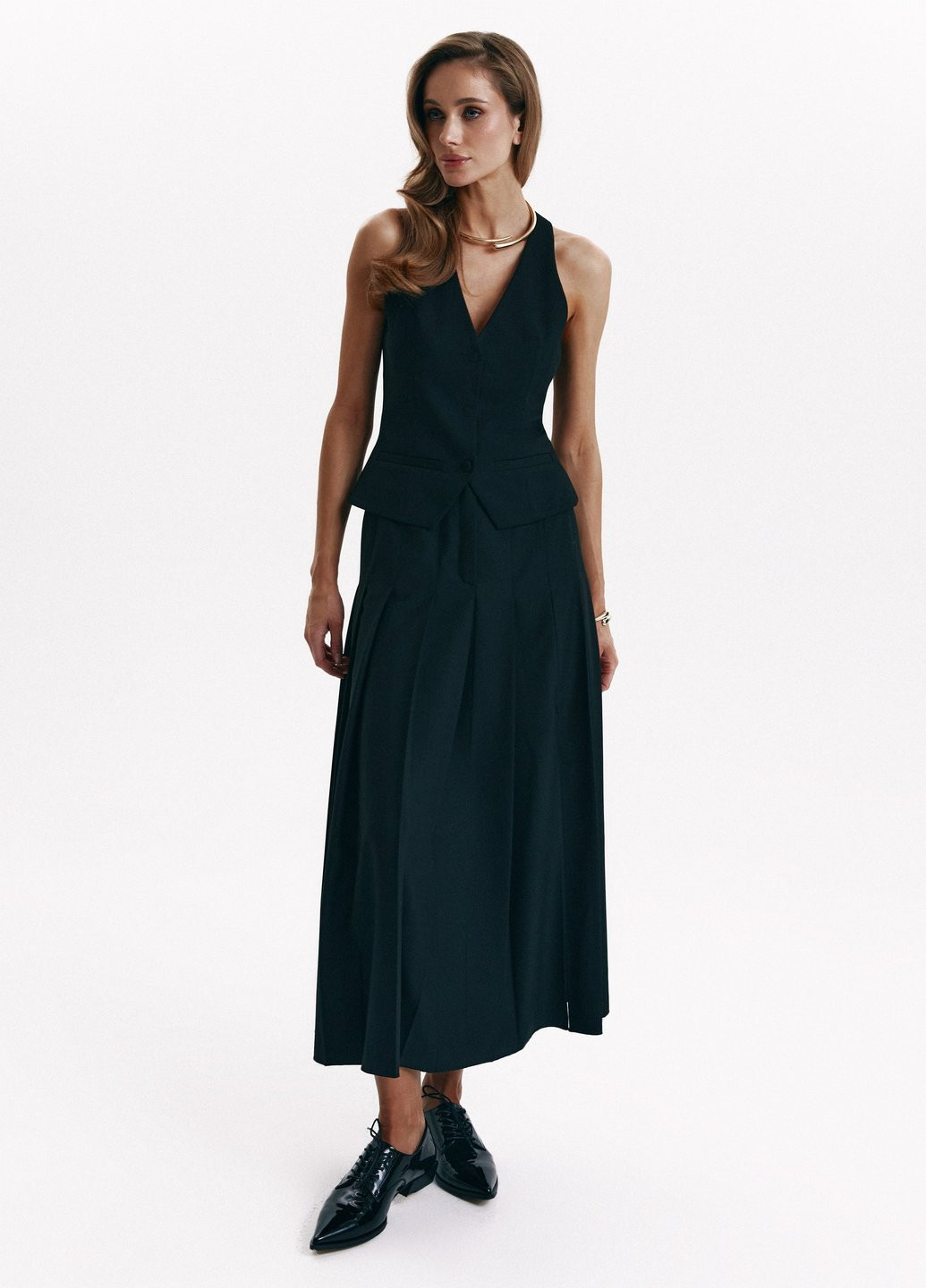 Черная кэжуал однотонная юбка Gepur а-силуэта (трапеция), плиссе