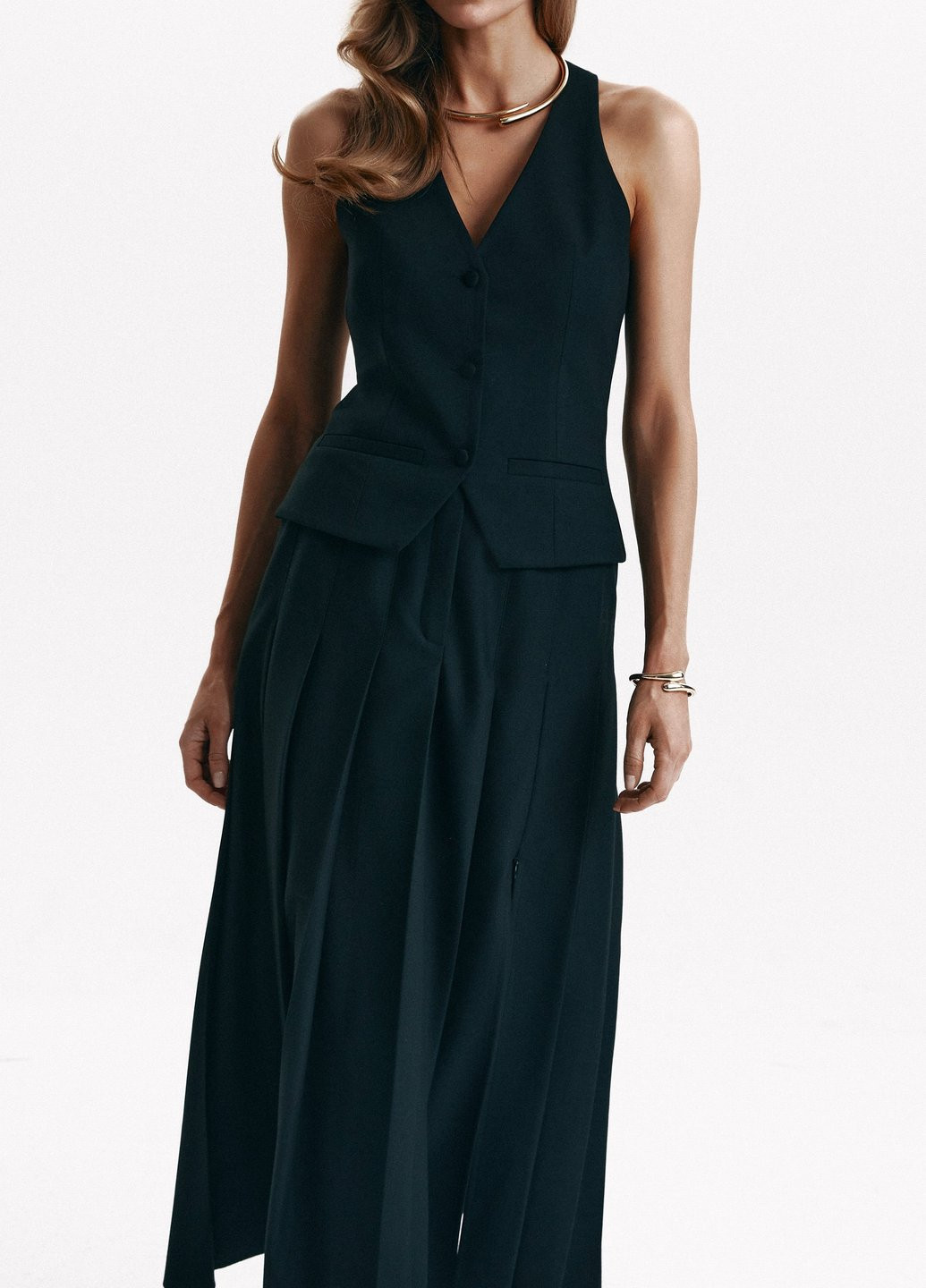 Черная кэжуал однотонная юбка Gepur а-силуэта (трапеция), плиссе