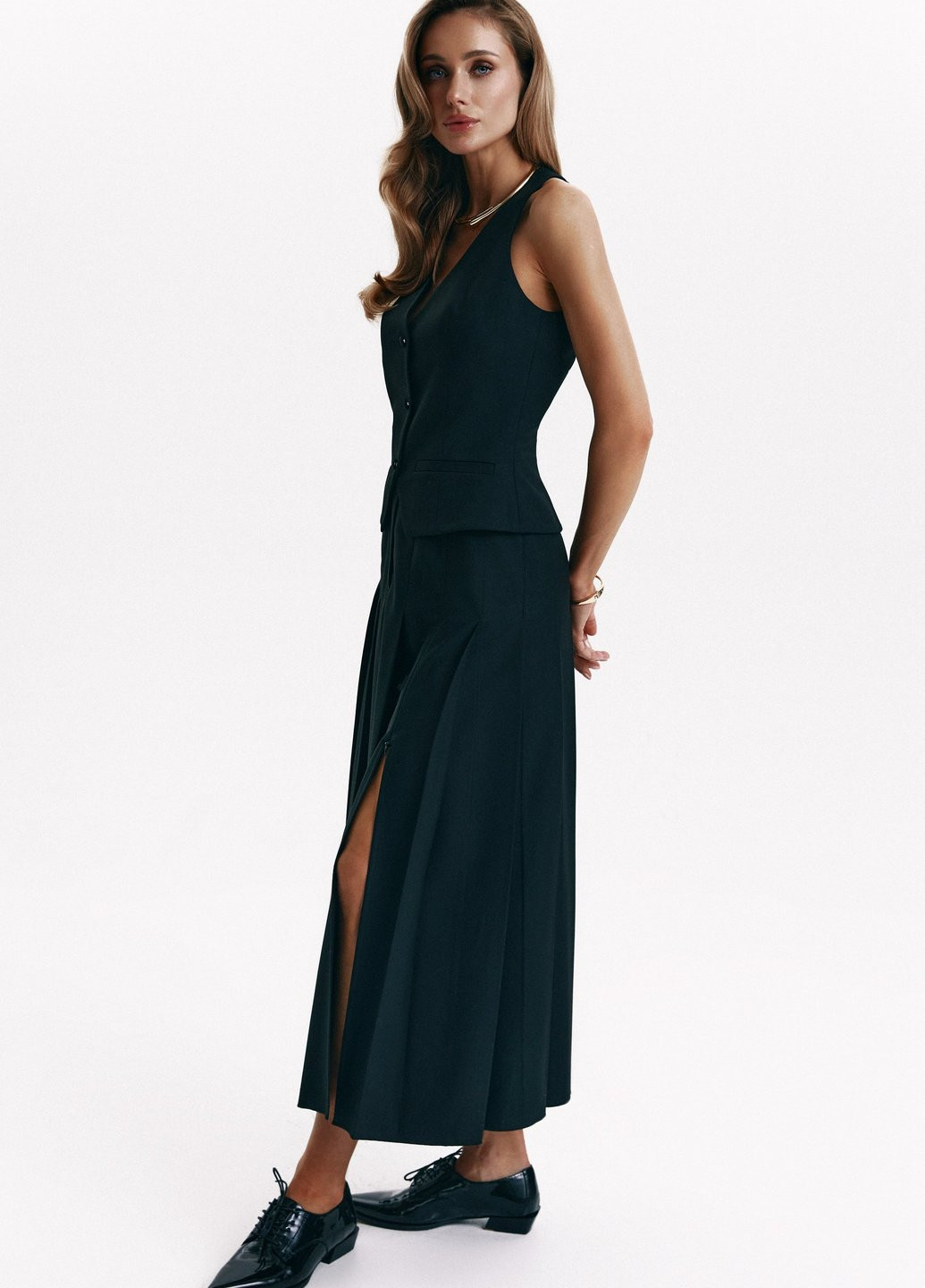 Черная кэжуал однотонная юбка Gepur а-силуэта (трапеция), плиссе