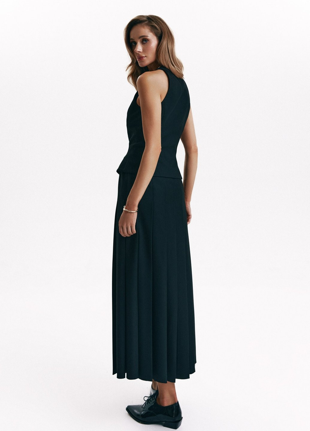 Черная кэжуал однотонная юбка Gepur а-силуэта (трапеция), плиссе