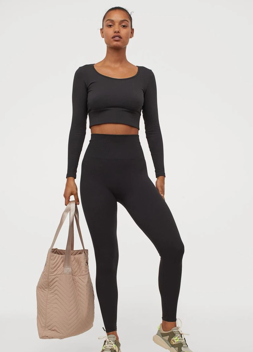 Черные летние спортивные леггинсы без швов H&M