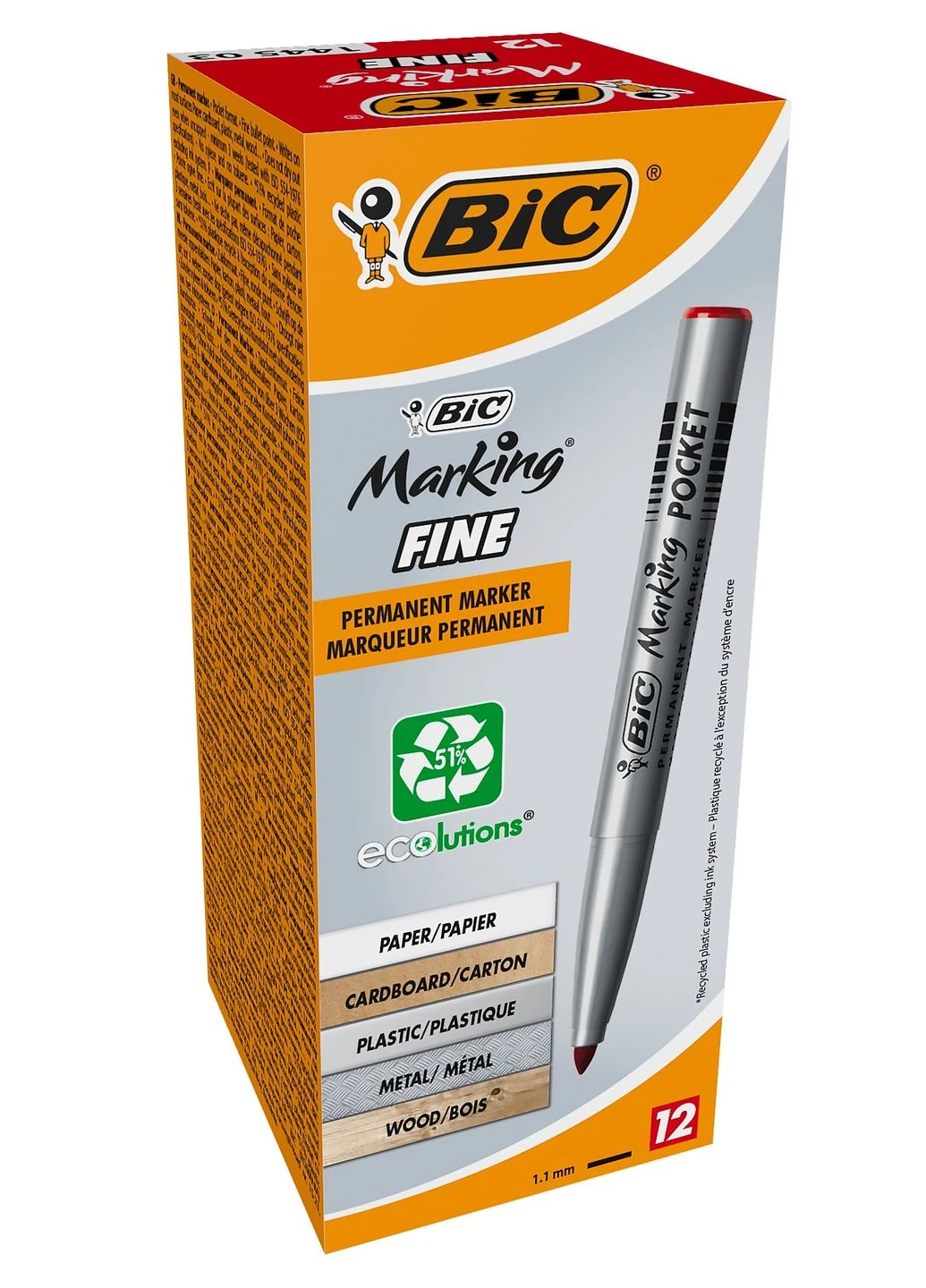 Набор маркеров перманентных 1.1 мм 12 шт Красных Bic (249003610)