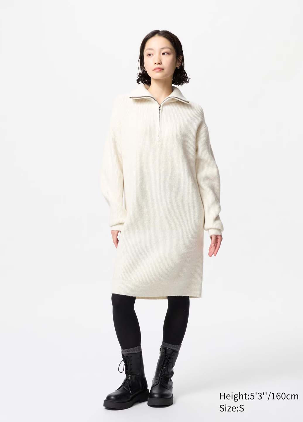 Молочна кежуал сукня оверсайз, сукня светр Uniqlo однотонна