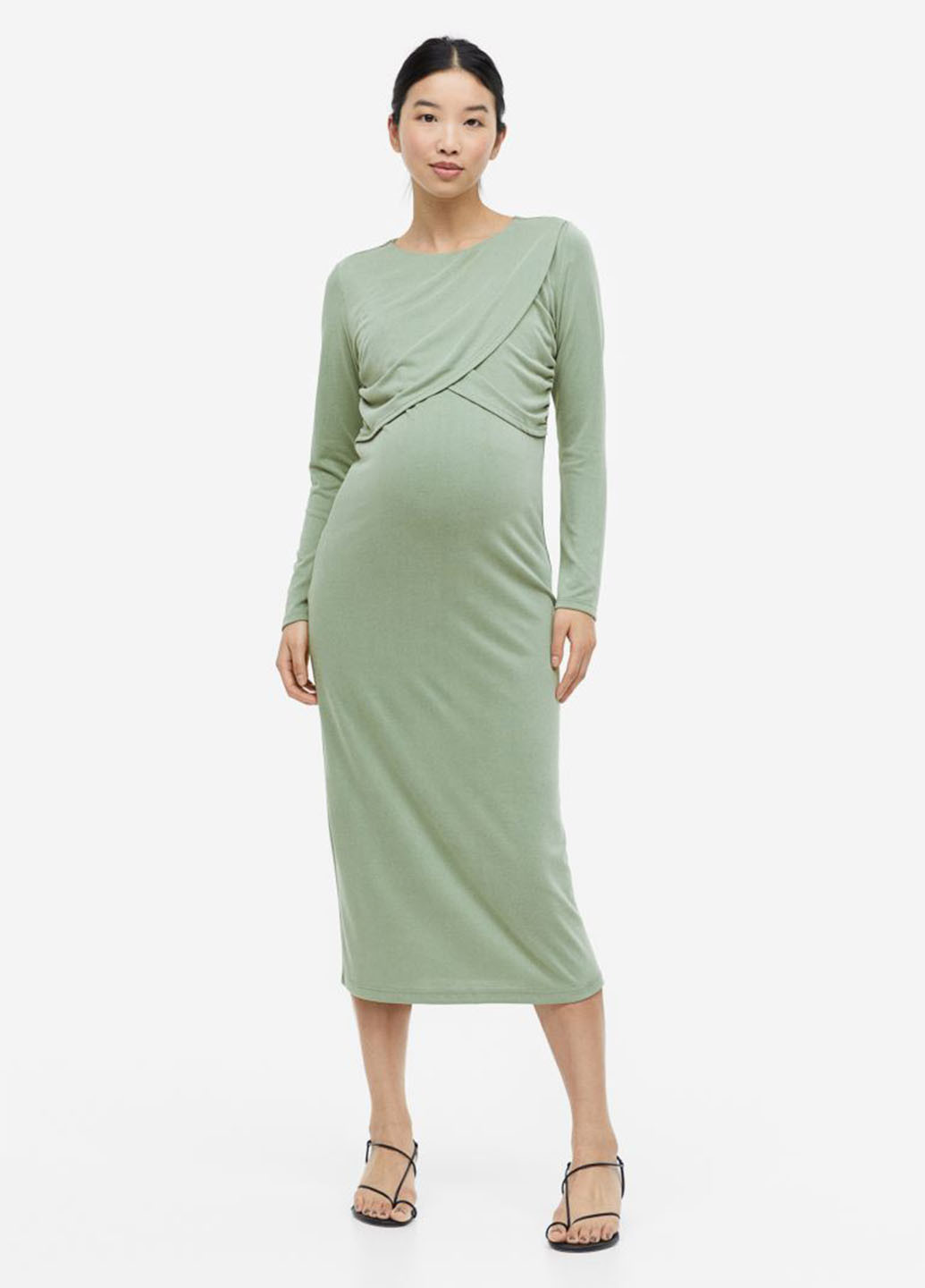 Оливковое кэжуал платье для беременных H&M однотонное