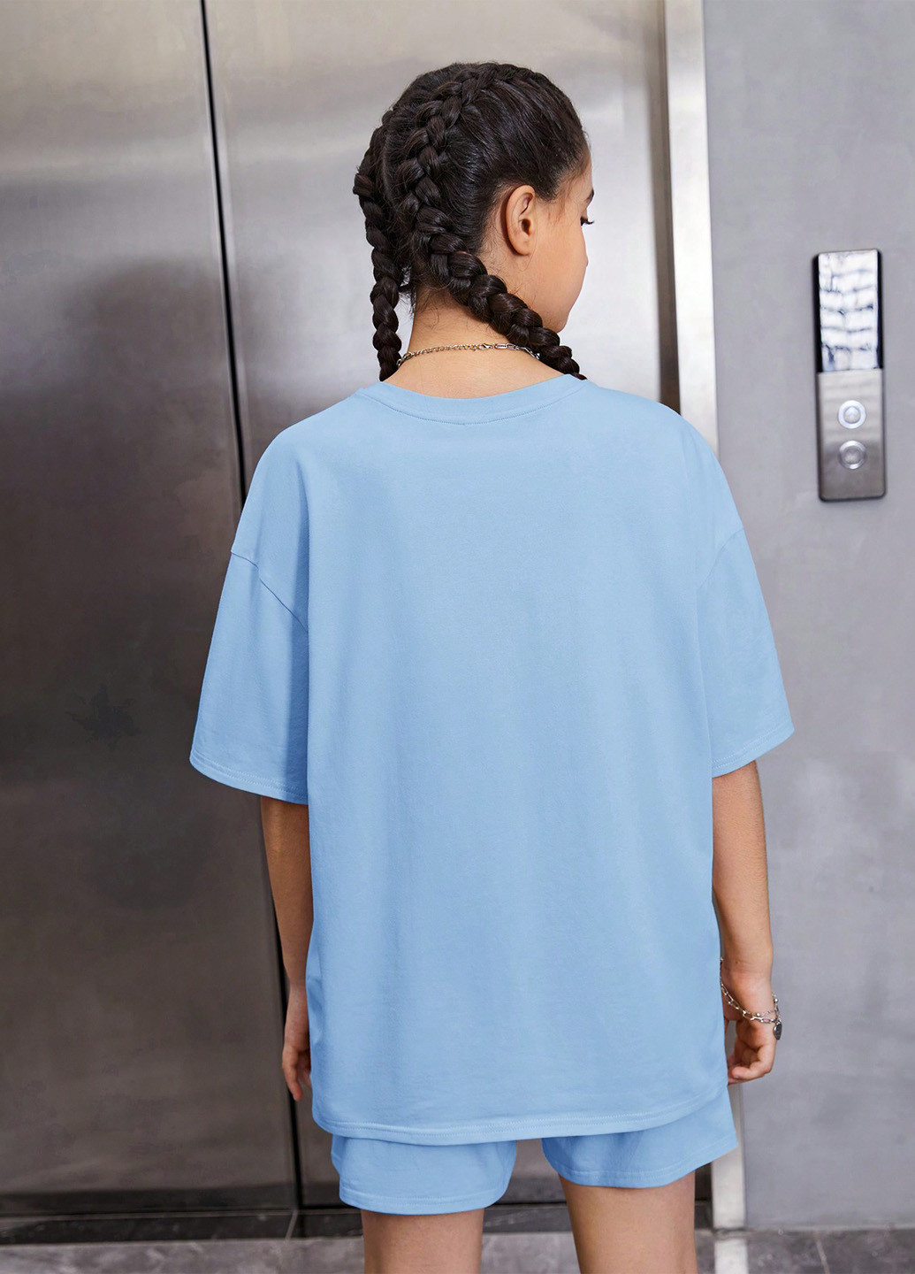 Блакитний літній комплект (футболка, шорти) SHEIN