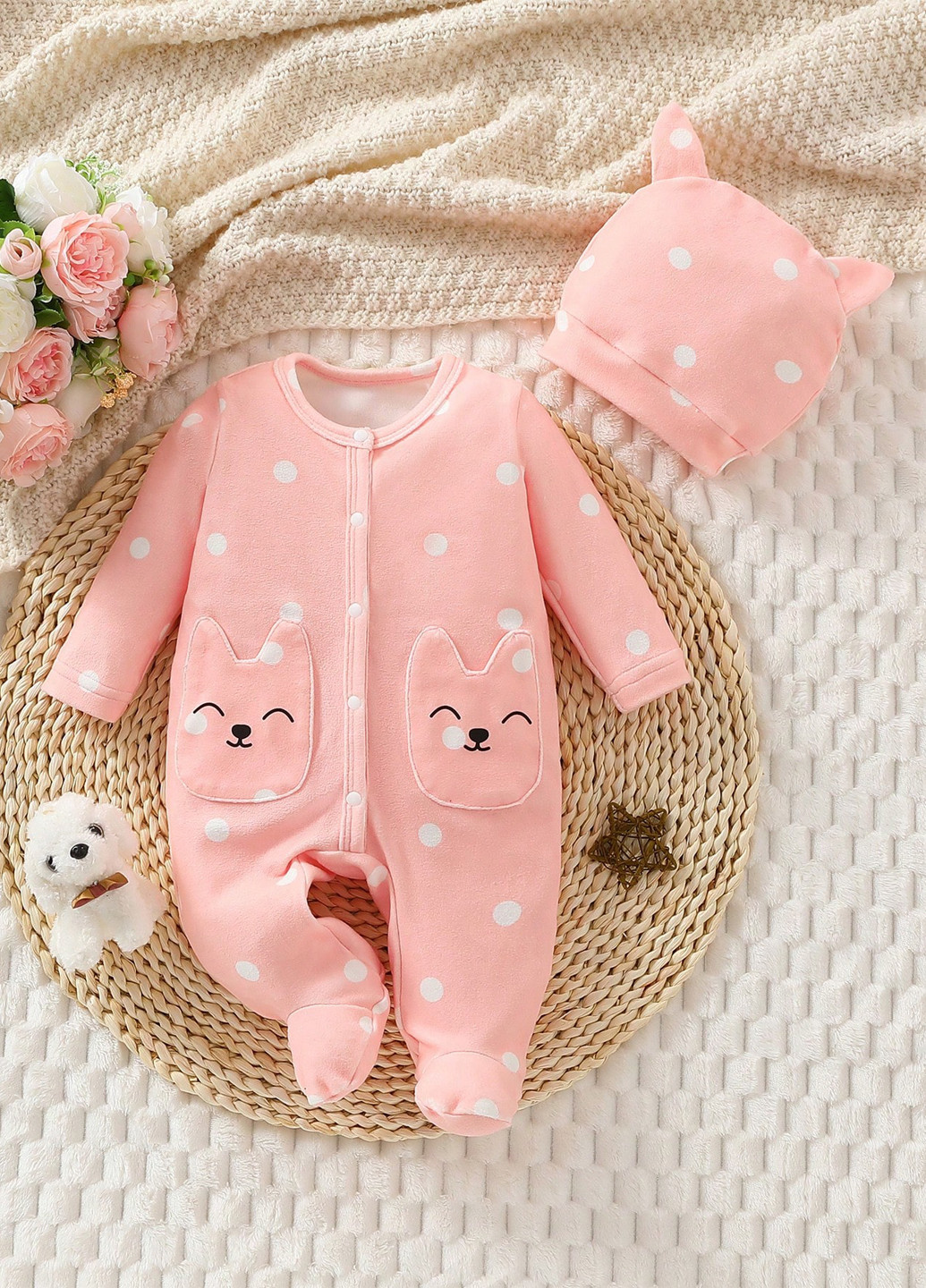 Коралова зимня піжама (чоловічок, шапочка) SHEIN