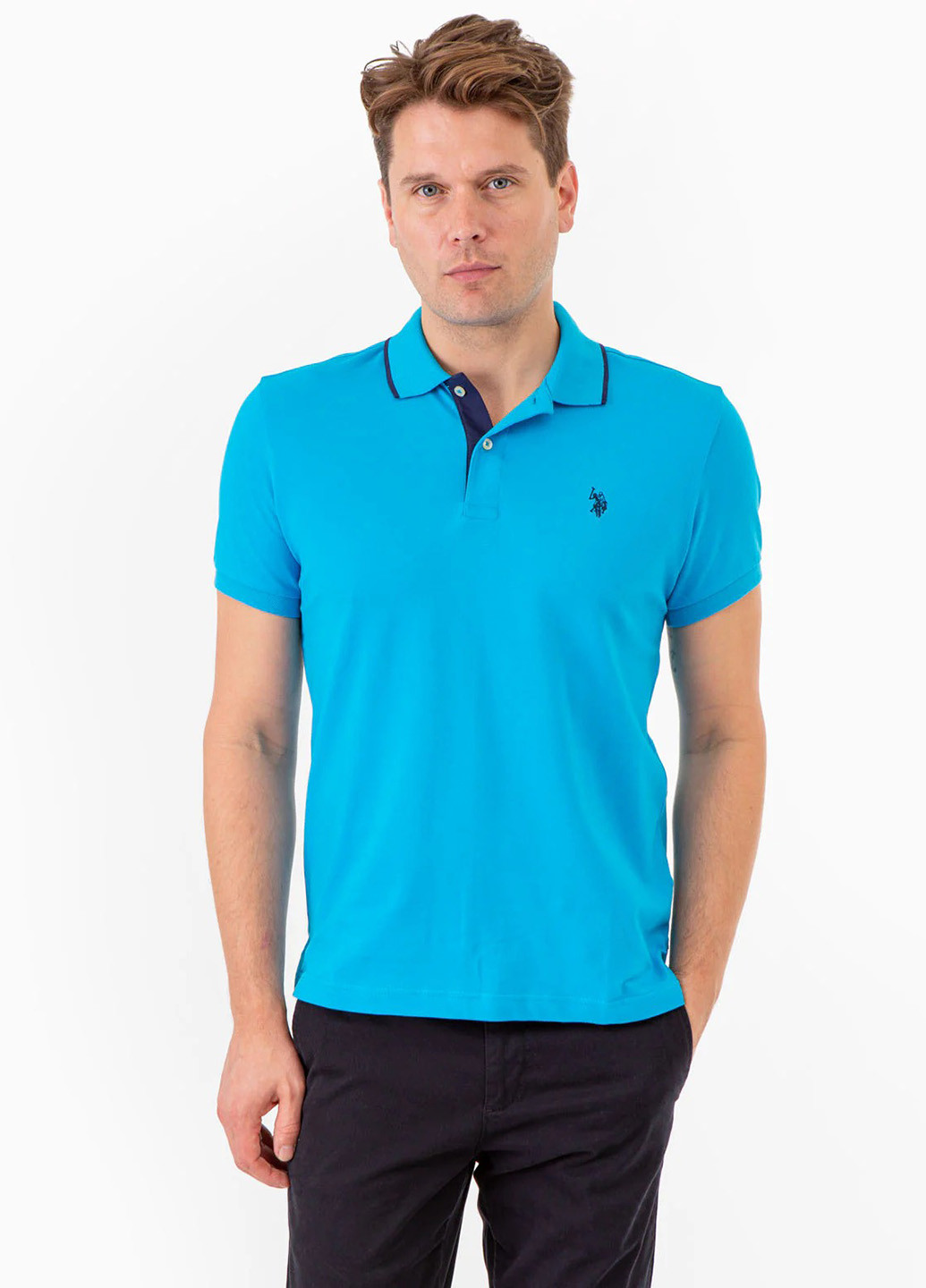 Голубой футболка-поло для мужчин U.S. Polo Assn. с логотипом