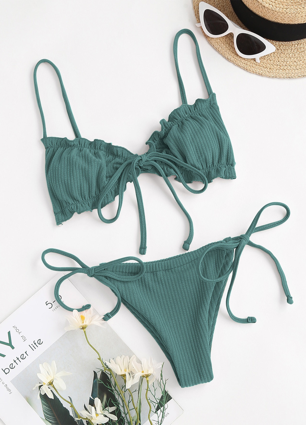 Бирюзовый летний купальник (лиф, трусики) бикини SHEIN