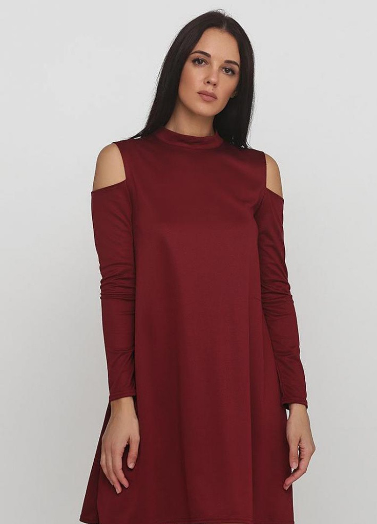 Бордова кежуал лаконічне плаття-трапеція з м'якого французького трикотажу з вирізами на плечах ella бордовий Podium однотонна
