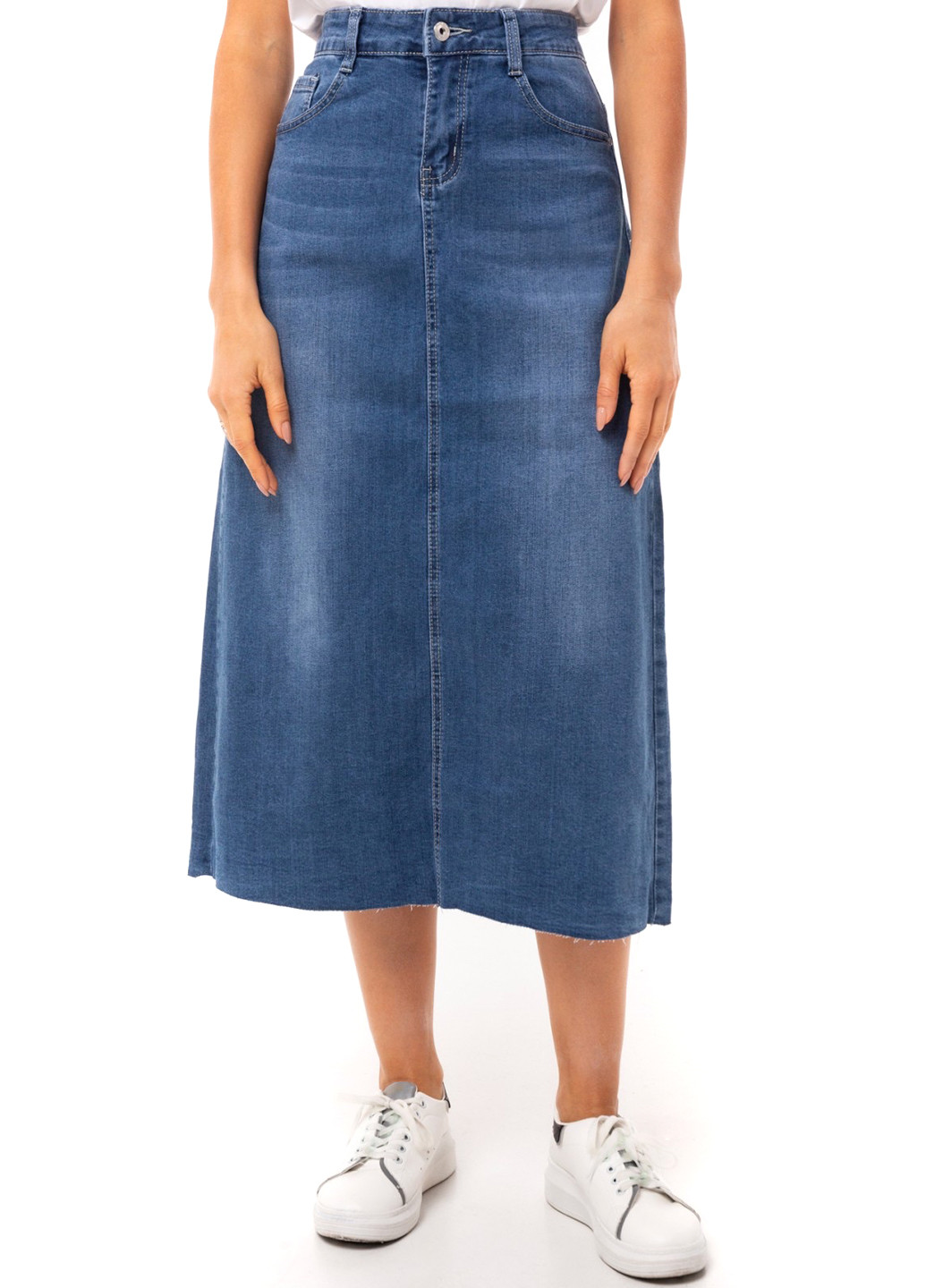 Синяя джинсовая однотонная юбка Icon а-силуэта (трапеция)