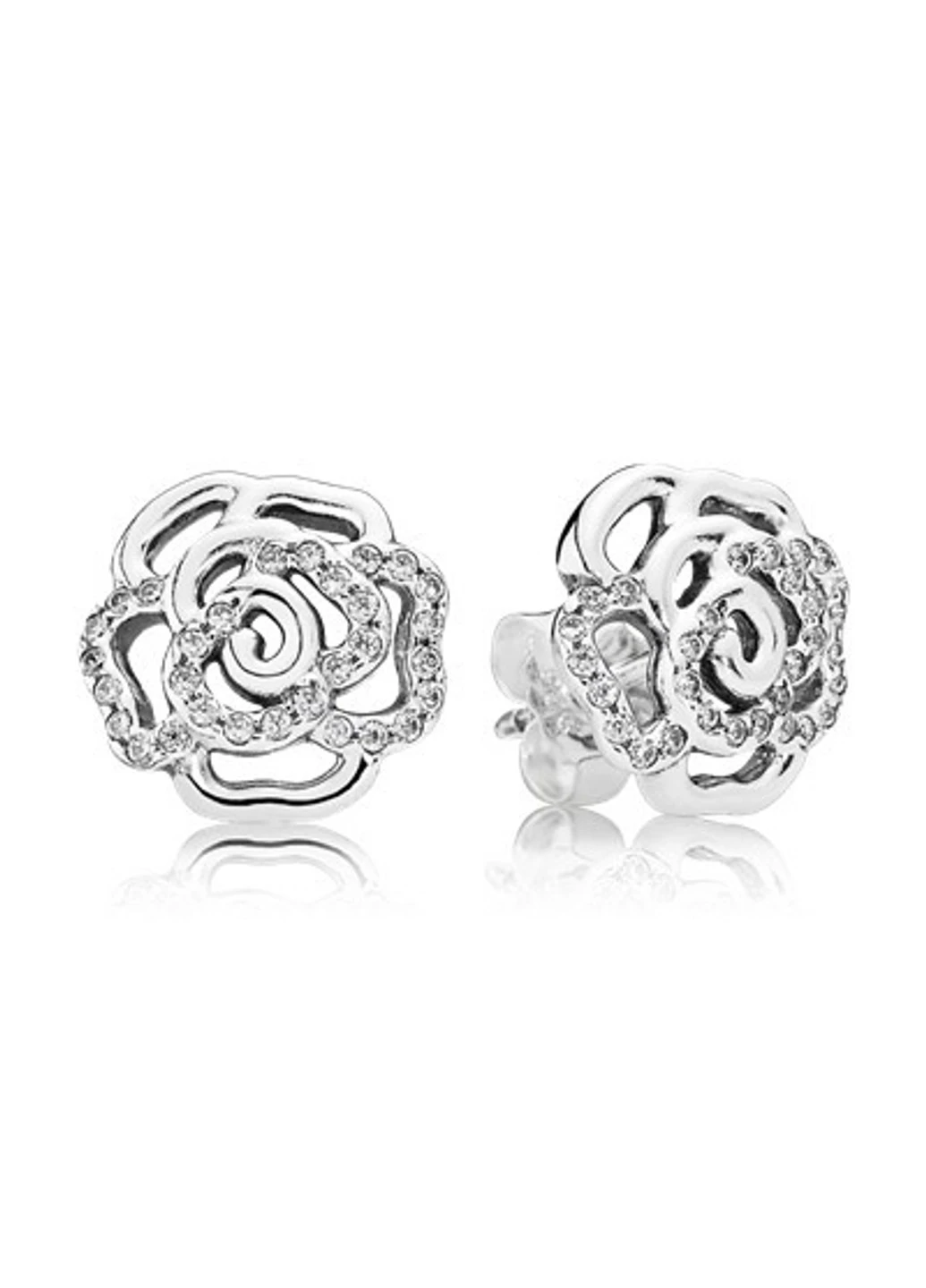 Срібні сережки-пуссети "Сяюча троянда" 290575CZ No Brand (252432687)