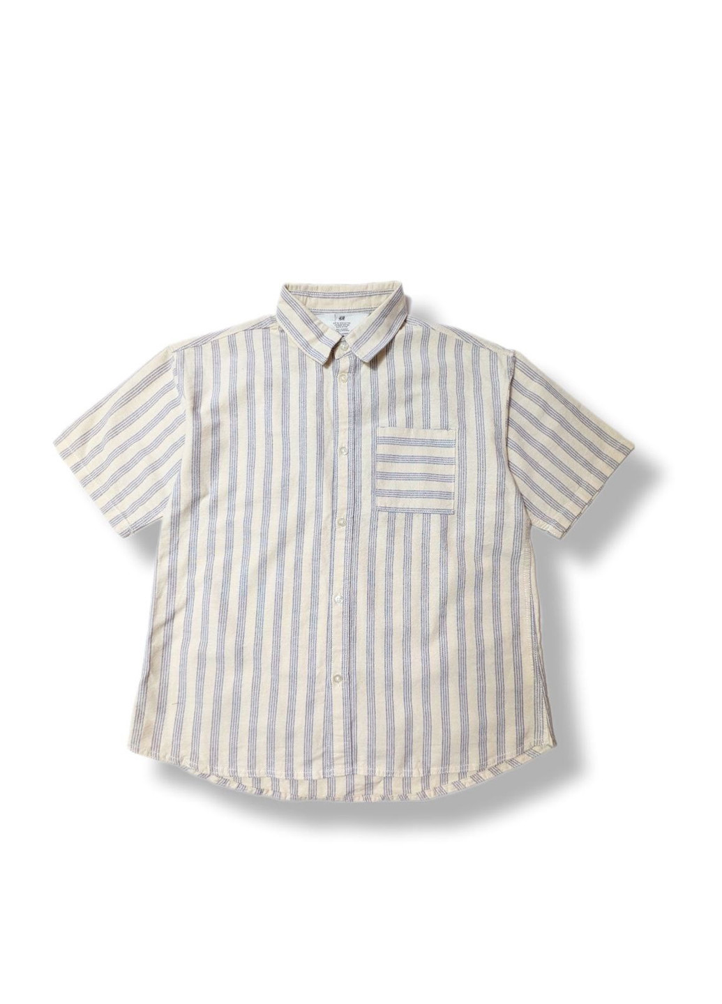 Серая кэжуал рубашка в полоску H&M с коротким рукавом