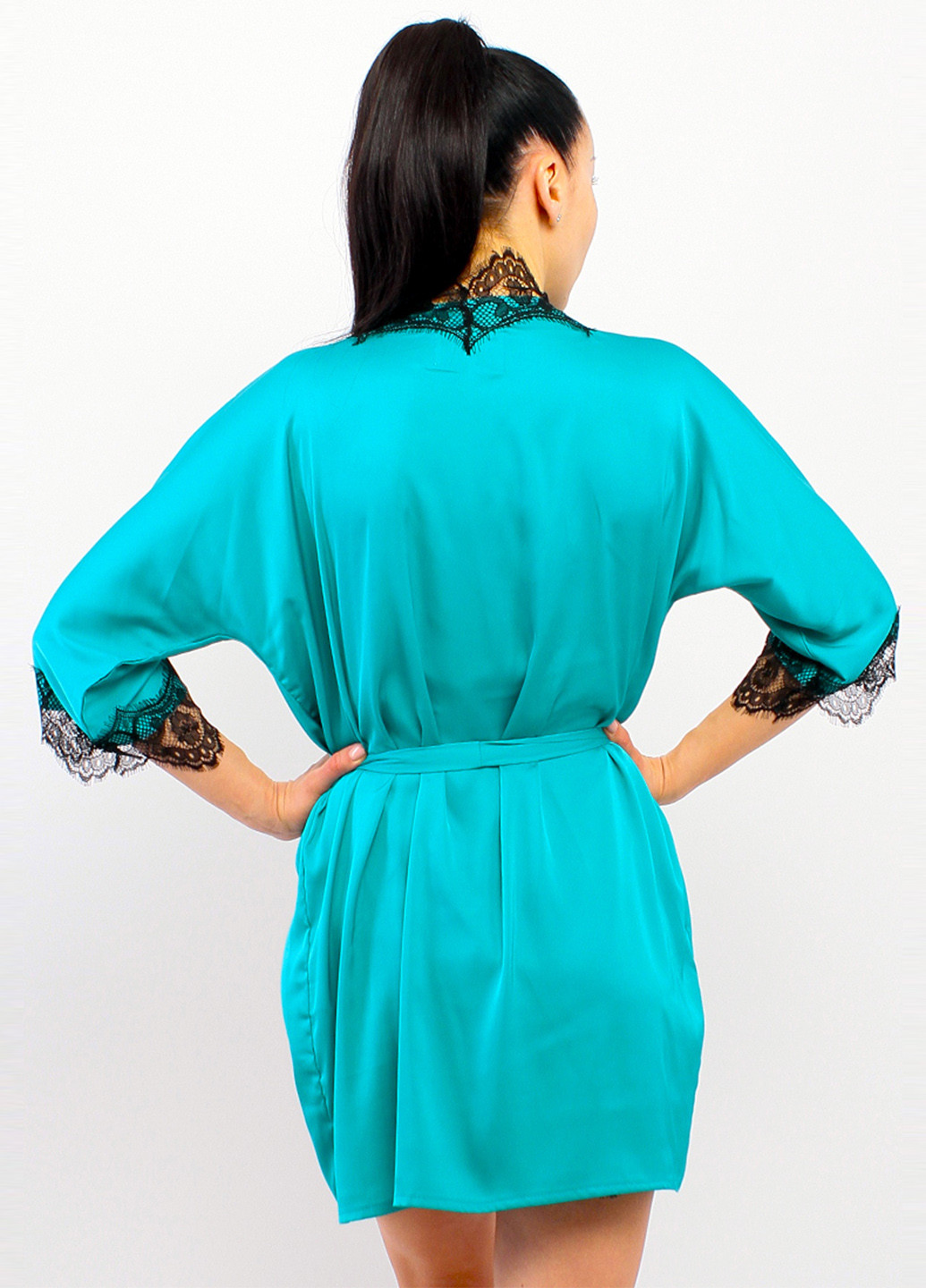 Бірюзовий демісезонний комплект (нічна сорочка, халат) Ghazel
