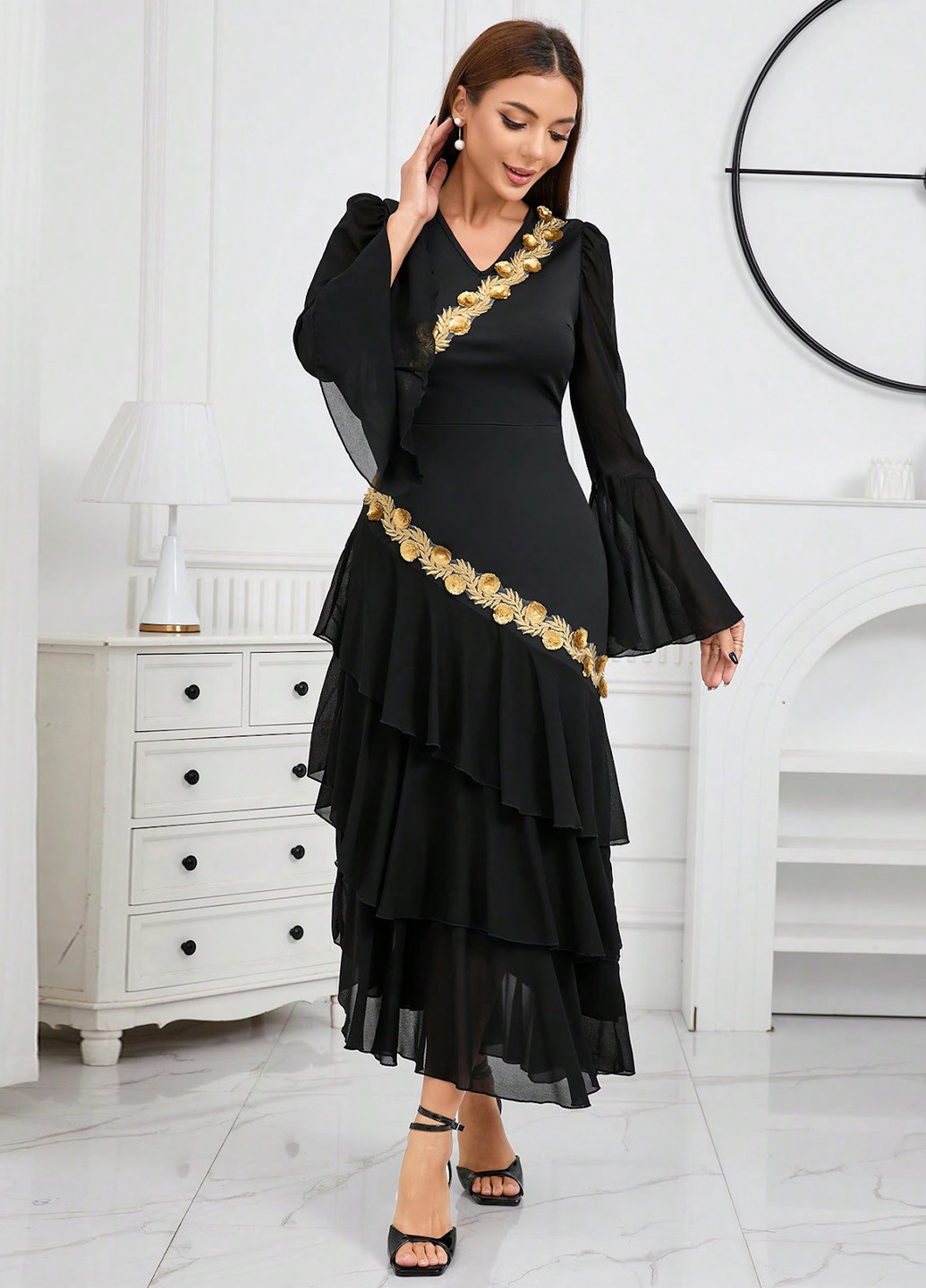 Черное вечернее, праздничный платье SHEIN однотонное