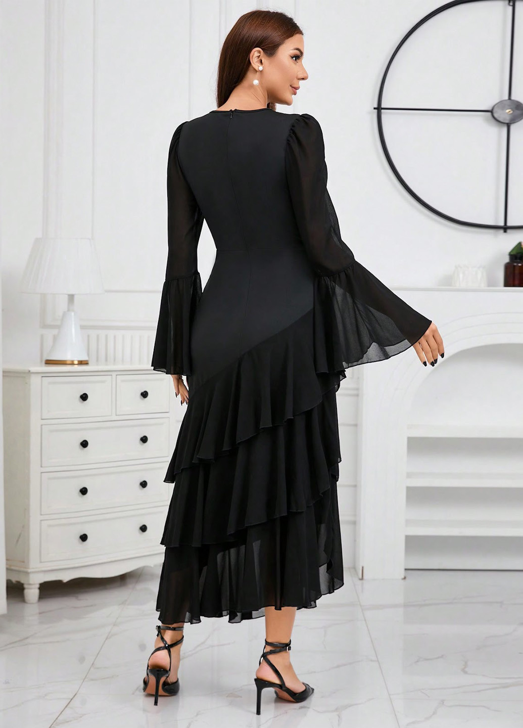 Черное вечернее, праздничный платье SHEIN однотонное