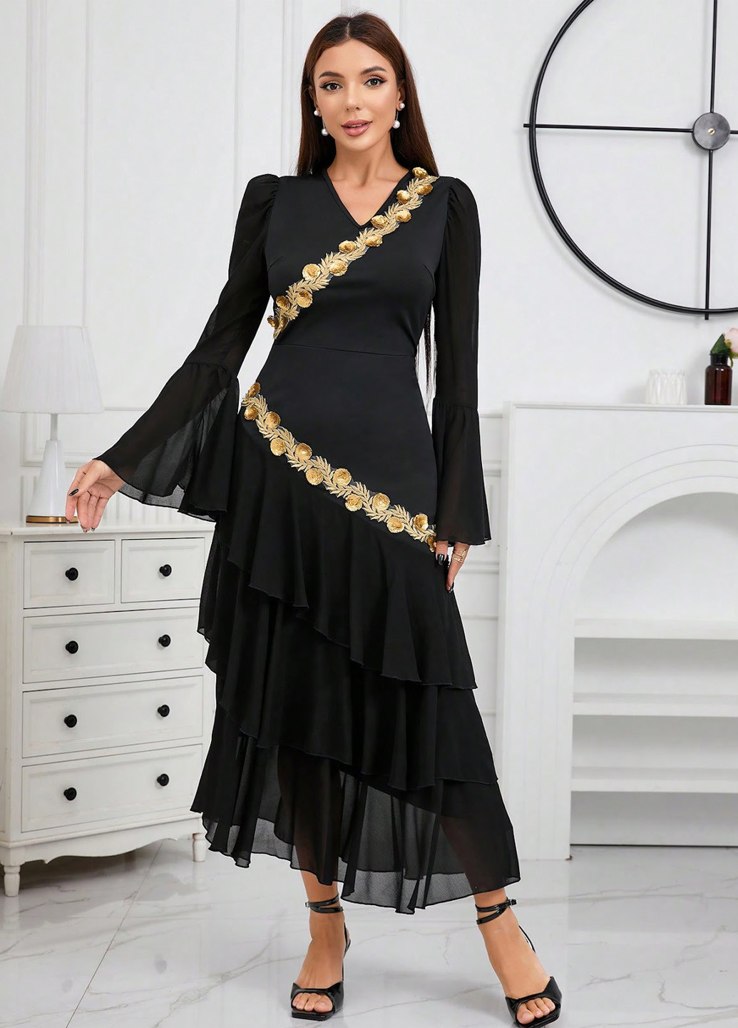 Черное вечернее, праздничный платье SHEIN однотонное