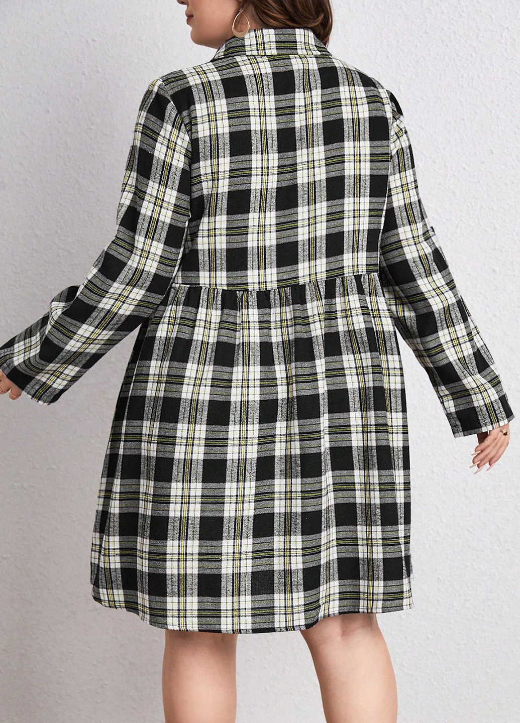 Черно-белое кэжуал платье клеш, рубашка SHEIN в клетку