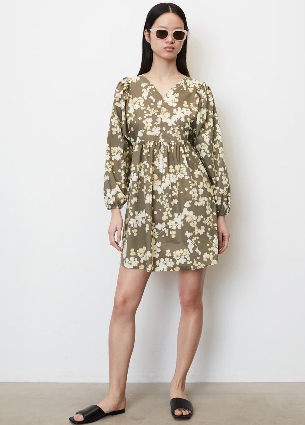 Коричневое кэжуал платье клеш Marc O'Polo с цветочным принтом