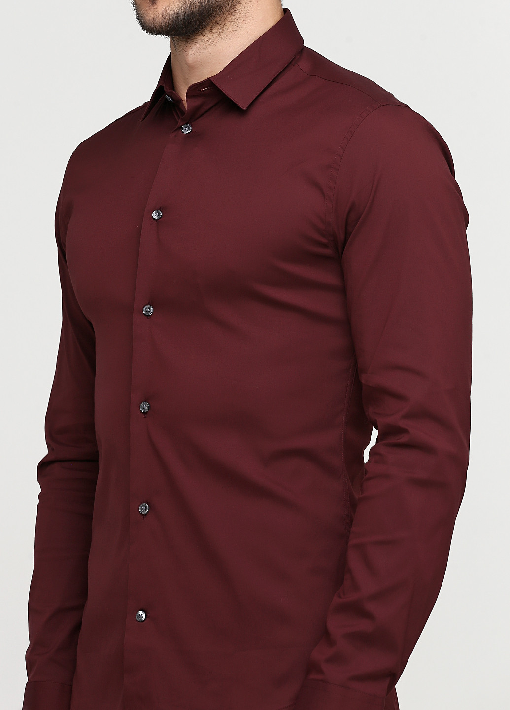 Бордовая классическая рубашка однотонная H&M