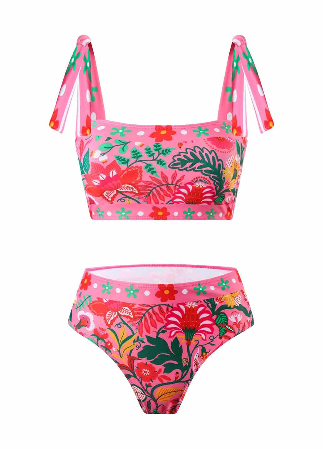 Розово-лиловый летний купальник (лиф, трусики) бандо, топ, раздельный SHEIN