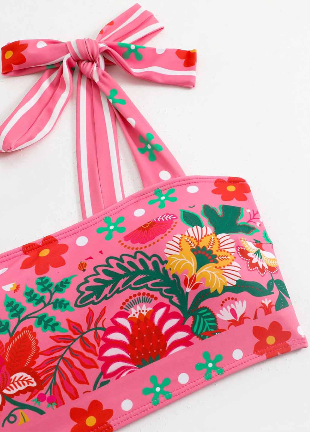 Розово-лиловый летний купальник (лиф, трусики) бандо, топ, раздельный SHEIN