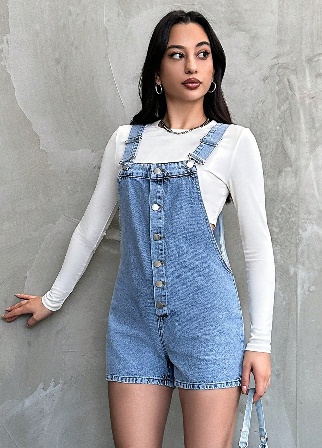 Комбінезон SHEIN комбінезон-шорти варенка блакитний джинсовий бавовна