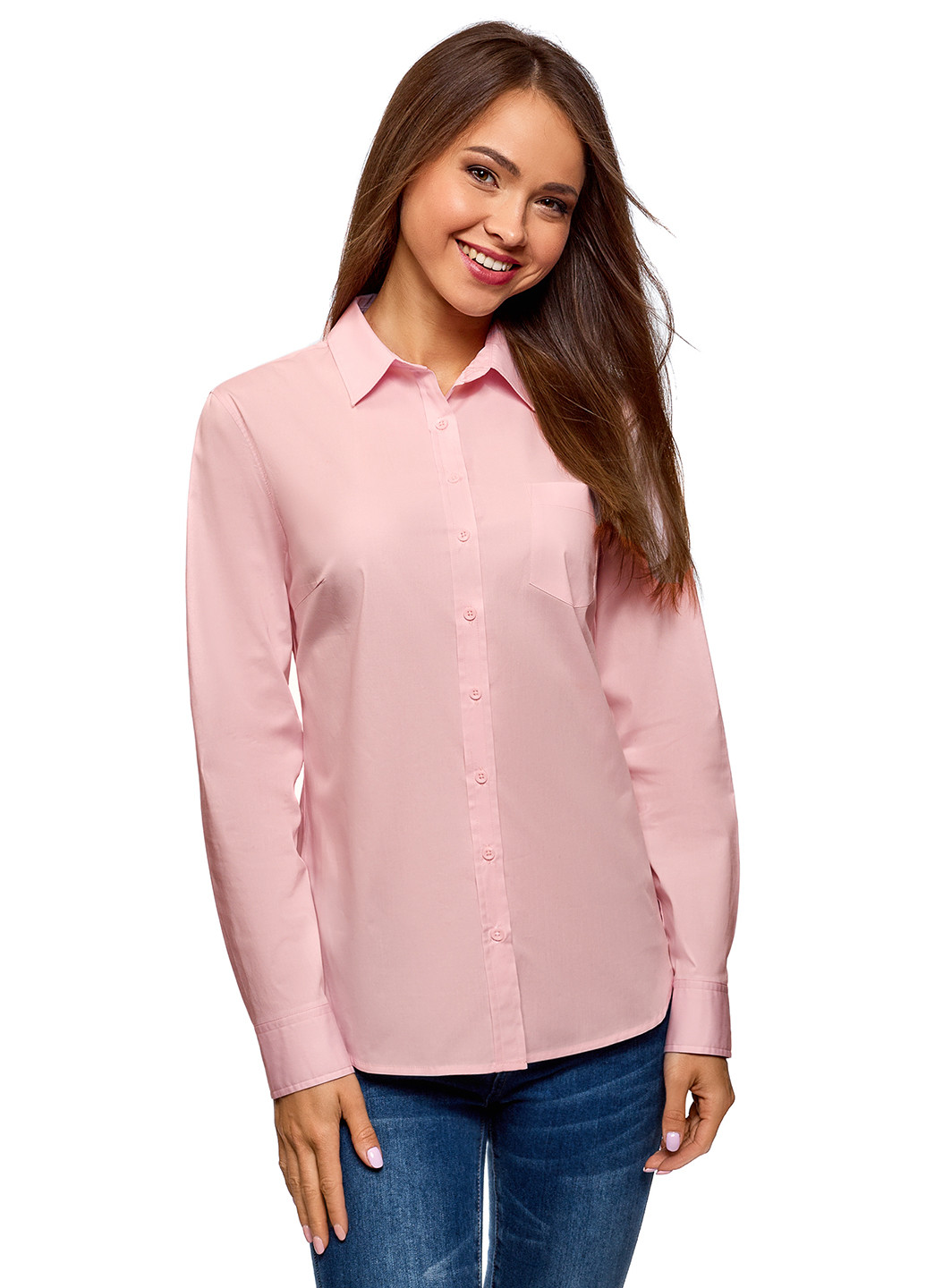 Светло-розовая кэжуал рубашка однотонная Oodji